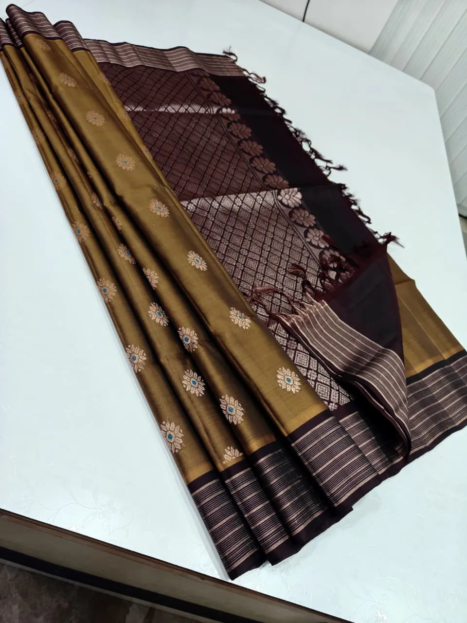 Lavender Grey & Mustard Gold Saree